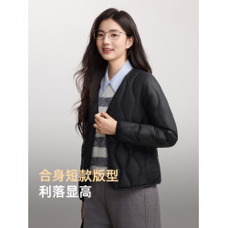 雅鹿輕薄羽絨內膽女v領2025冬季新款低領修身大衣內搭短款羽絨服