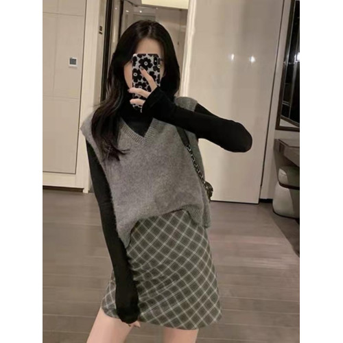 灰色毛衣背心女套頭v領寬松慵懶風新款無袖上衣針織馬甲外穿秋冬