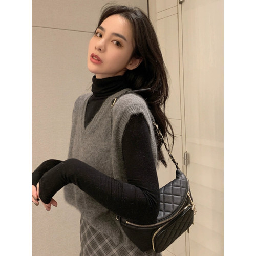 灰色毛衣背心女套頭v領寬松慵懶風新款無袖上衣針織馬甲外穿秋冬