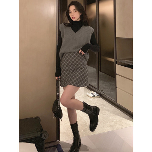 灰色毛衣背心女套頭v領寬松慵懶風新款無袖上衣針織馬甲外穿秋冬