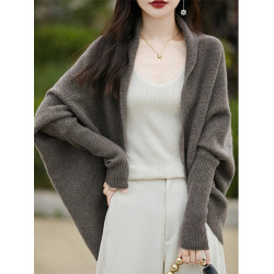 歐貨高檔2025新款設計感小衆時尚氣質蝙蝠袖開衫鬭篷披肩毛衣外套