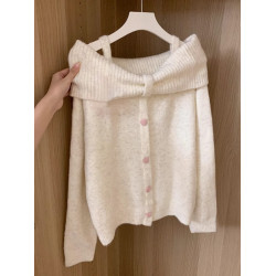 2025新款溫柔風甜美一字肩毛衣女秋冬季韓系高級感針織衫露肩上衣