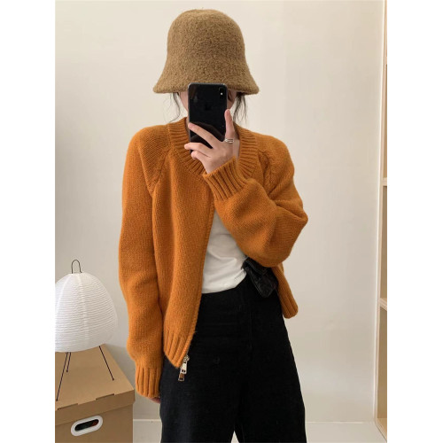 慵懶風雙拉鍊毛衣外套女2025秋冬短款設計感小衆簡約韓系針織開衫 慵懶風雙拉鍊毛衣外套女2025秋冬短款設計感小衆簡約韓系針織開衫