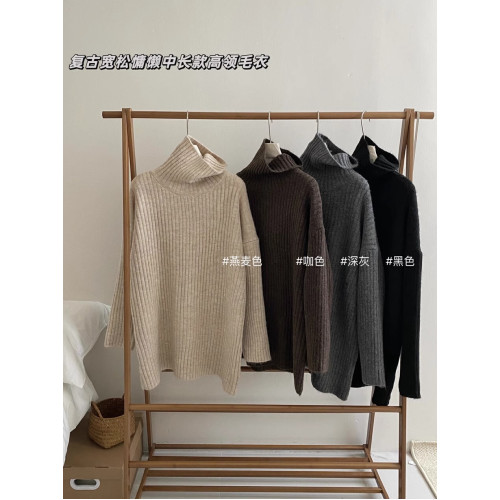 復古寬松慵懶風高領保暖毛衣女秋冬新款中長款內搭針織打底衫上衣 復古寬松慵懶風高領保暖毛衣女秋冬新款中長款內搭針織打底衫上衣