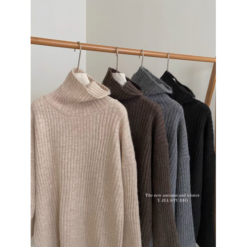 復古寬松慵懶風高領保暖毛衣女秋冬新款中長款內搭針織打底衫上衣 復古寬松慵懶風高領保暖毛衣女秋冬新款中長款內搭針織打底衫上衣