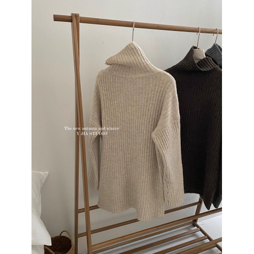 復古寬松慵懶風高領保暖毛衣女秋冬新款中長款內搭針織打底衫上衣 復古寬松慵懶風高領保暖毛衣女秋冬新款中長款內搭針織打底衫上衣