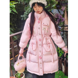 高級 不撞衣 手工粉嫩亮片串珠立體花朵加厚加厚白鴨絨外套羽絨服