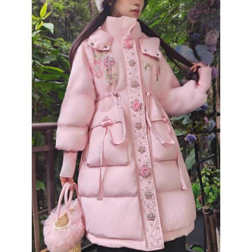 高級 不撞衣 手工粉嫩亮片串珠立體花朵加厚加厚白鴨絨外套羽絨服 高級 不撞衣 手工粉嫩亮片串珠立體花朵加厚加厚白鴨絨外套羽絨服