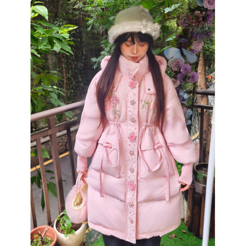 高級 不撞衣 手工粉嫩亮片串珠立體花朵加厚加厚白鴨絨外套羽絨服 高級 不撞衣 手工粉嫩亮片串珠立體花朵加厚加厚白鴨絨外套羽絨服