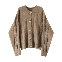 慵懶風復古港味麻花毛衣開衫女2025年新款秋冬寬松外穿針織衫外套