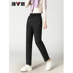 雅鹿高級羽絨褲女外穿冬季時尚2025年新款加絨保暖棉褲休閒工裝褲