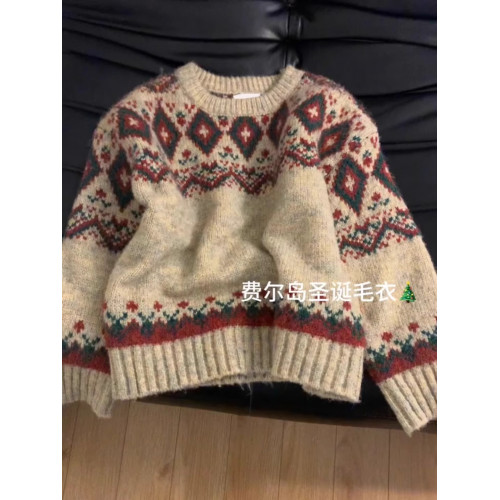 今年流行的日系費爾島復古毛衣冬季加厚女慵懶高級感寬松內搭秋冬 今年流行的日系費爾島復古毛衣冬季加厚女慵懶高級感寬松內搭秋冬