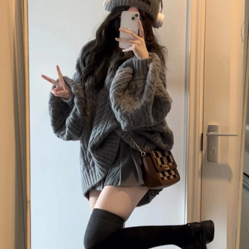 200斤胖MM慵懶風V領寬松安哥拉紅麻花毛衣女學生秋冬外穿百搭針織 200斤胖MM慵懶風V領寬松安哥拉紅麻花毛衣女學生秋冬外穿百搭針織