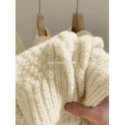 日系復古大碼米白色麻花毛衣女加厚外穿寬松慵懶風顯瘦毛針織上衣