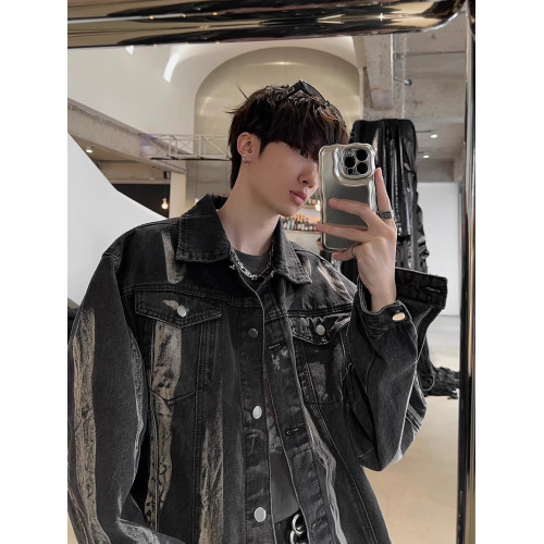 美式復古牛仔外套男款痞帥紥染男生牛仔衣高級感工裝夾克2024新款 美式復古牛仔外套男款痞帥紥染男生牛仔衣高級感工裝夾克2024新款