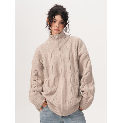 BWKA美式復古麻花針織開衫女男2024秋冬重磅加厚寬松休閒毛衣外套