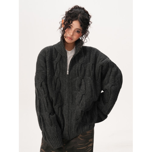 BWKA美式復古麻花針織開衫女男2024秋冬重磅加厚寬松休閒毛衣外套 BWKA美式復古麻花針織開衫女男2024秋冬重磅加厚寬松休閒毛衣外套