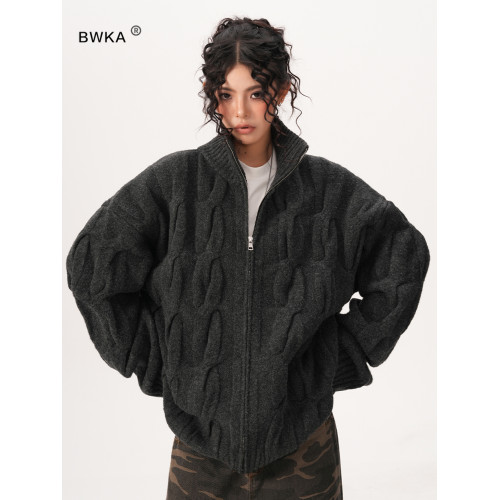 BWKA美式復古麻花針織開衫女男2024秋冬重磅加厚寬松休閒毛衣外套 BWKA美式復古麻花針織開衫女男2024秋冬重磅加厚寬松休閒毛衣外套