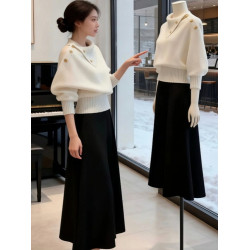 米白色不規則翻領針織衫毛衣女可外穿內搭秋冬高級感韓系慵懶上衣