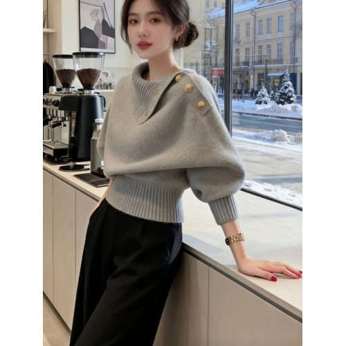 米白色不規則翻領針織衫毛衣女可外穿內搭秋冬高級感韓系慵懶上衣 米白色不規則翻領針織衫毛衣女可外穿內搭秋冬高級感韓系慵懶上衣