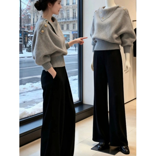 米白色不規則翻領針織衫毛衣女可外穿內搭秋冬高級感韓系慵懶上衣 米白色不規則翻領針織衫毛衣女可外穿內搭秋冬高級感韓系慵懶上衣