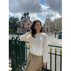 你好卡農 亨利領插肩袖套頭針織衫女秋2025新款寬鬆簡約純色毛衣