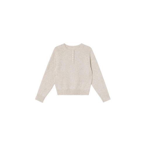 你好卡農 亨利領插肩袖套頭針織衫女秋2025新款寬鬆簡約純色毛衣