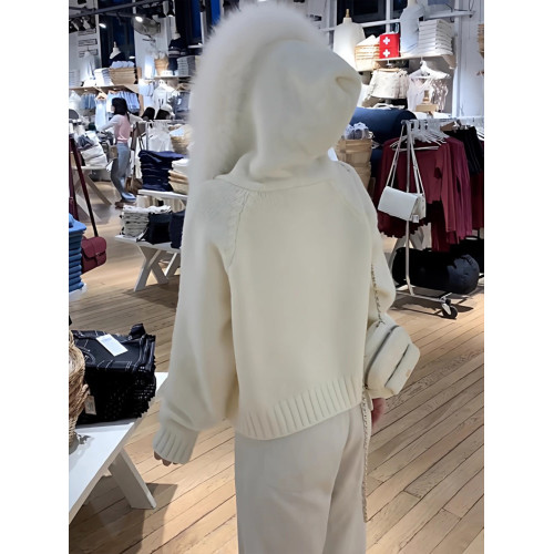 韓系大毛領連帽拉鍊慵懶千金風毛衣開衫外套秋冬高級感針織衫上衣 韓系大毛領連帽拉鍊慵懶千金風毛衣開衫外套秋冬高級感針織衫上衣