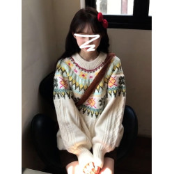 費爾島圓領套頭毛衣女秋冬2025新款慵懶風高級感加厚寬松針織上衣