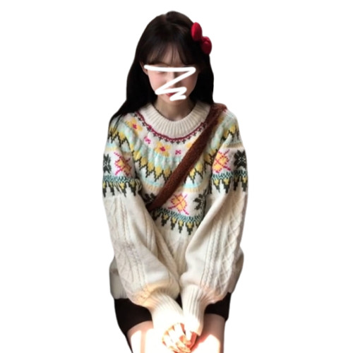 費爾島圓領套頭毛衣女秋冬2025新款慵懶風高級感加厚寬松針織上衣 費爾島圓領套頭毛衣女秋冬2025新款慵懶風高級感加厚寬松針織上衣