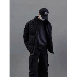 美式小香風編織羽絨服棉服男款冬季小衆設計師高級感男裝棉衣外套