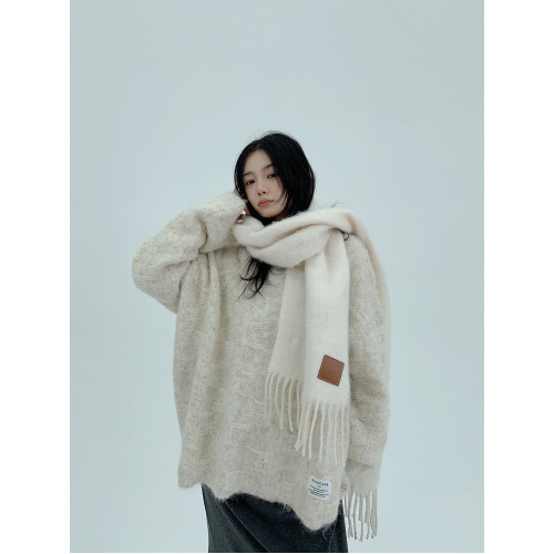 廢柴秋冬軟糯慵嬾毛絨絨圓領毛衣女松弛感寬鬆套頭短款針織衫上衣