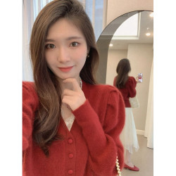 海軍藍高級感氣質毛衣開衫外套女秋冬新款洋氣顯瘦小香風針織上衣