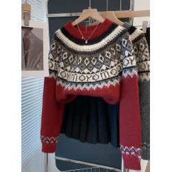 圓領費爾島毛衣女加厚打底衫2025秋冬新款套頭寬松針織衫內搭上衣