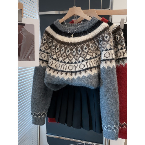 圓領費爾島毛衣女加厚打底衫2025秋冬新款套頭寬松針織衫內搭上衣 圓領費爾島毛衣女加厚打底衫2025秋冬新款套頭寬松針織衫內搭上衣