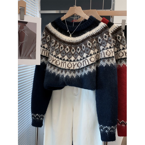 圓領費爾島毛衣女加厚打底衫2025秋冬新款套頭寬松針織衫內搭上衣 圓領費爾島毛衣女加厚打底衫2025秋冬新款套頭寬松針織衫內搭上衣