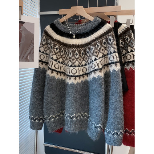 圓領費爾島毛衣女加厚打底衫2025秋冬新款套頭寬松針織衫內搭上衣 圓領費爾島毛衣女加厚打底衫2025秋冬新款套頭寬松針織衫內搭上衣