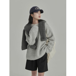 秋冬慵懶風坑條紋寬松加厚外穿套頭基礎款內搭復古針織衫毛衣女