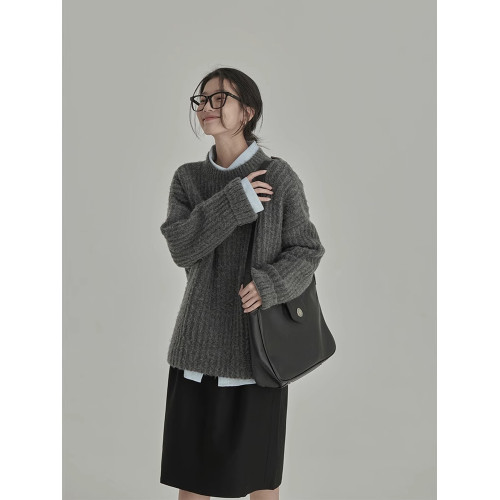 秋冬慵懶風坑條紋寬松加厚外穿套頭基礎款內搭復古針織衫毛衣女 秋冬慵懶風坑條紋寬松加厚外穿套頭基礎款內搭復古針織衫毛衣女