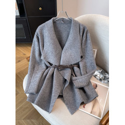 高級感黑色V領針織開衫毛衣外套女早秋裝大碼胖mm中長款收腰上衣