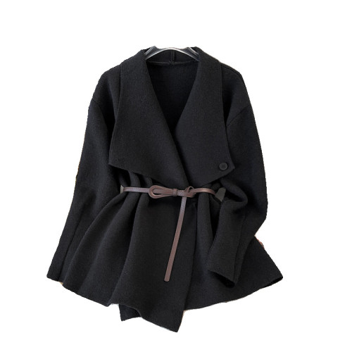 高級感黑色V領針織開衫毛衣外套女早秋裝大碼胖mm中長款收腰上衣 高級感黑色V領針織開衫毛衣外套女早秋裝大碼胖mm中長款收腰上衣