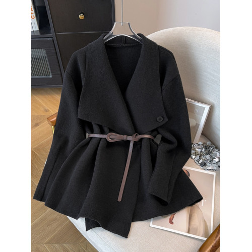 高級感黑色V領針織開衫毛衣外套女早秋裝大碼胖mm中長款收腰上衣 高級感黑色V領針織開衫毛衣外套女早秋裝大碼胖mm中長款收腰上衣