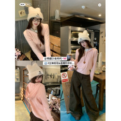 蘇三三 粉色連帽針織毛衣女春秋外穿2025早秋新款巨好看麻花上衣