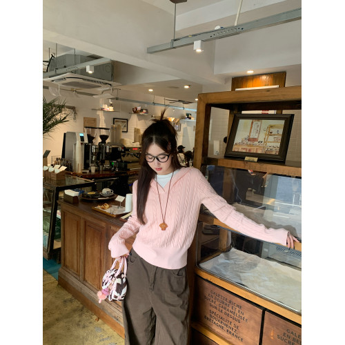 蘇三三 粉色連帽針織毛衣女春秋外穿2025早秋新款巨好看麻花上衣 蘇三三 粉色連帽針織毛衣女春秋外穿2025早秋新款巨好看麻花上衣