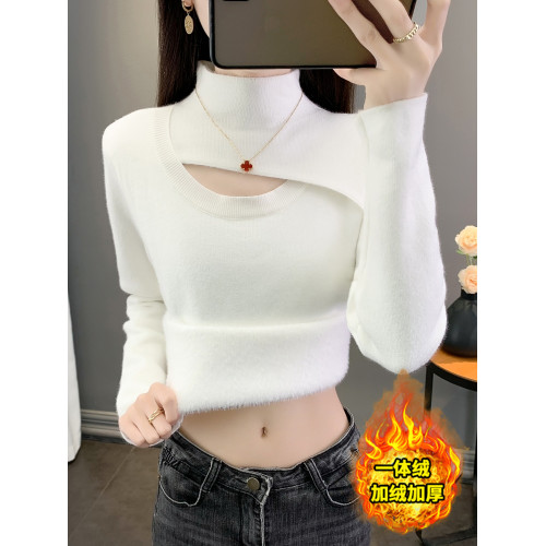 秋冬洋氣加絨加厚小衆設計感半高領毛衣中領一體絨打底衫女士內搭 秋冬洋氣加絨加厚小衆設計感半高領毛衣中領一體絨打底衫女士內搭