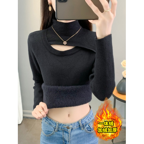 秋冬洋氣加絨加厚小衆設計感半高領毛衣中領一體絨打底衫女士內搭 秋冬洋氣加絨加厚小衆設計感半高領毛衣中領一體絨打底衫女士內搭