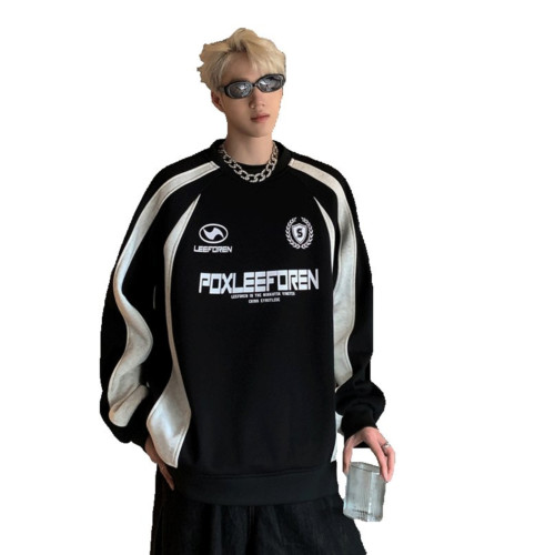 美式復古冰球服衛衣男春秋季黑白撞色拼接插肩袖500g重磅圓領外套 美式復古冰球服衛衣男春秋季黑白撞色拼接插肩袖500g重磅圓領外套