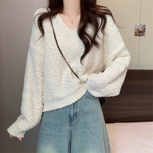 粉色短款V領針織打底衫女秋冬2025新款寬松內搭毛衣早秋穿搭上衣 粉色短款V領針織打底衫女秋冬2025新款寬松內搭毛衣早秋穿搭上衣