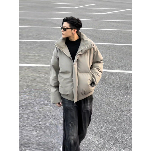 美式高街短款羽絨服男款冬季廓形PU皮麵包服cleanfit立領棉衣外套 美式高街短款羽絨服男款冬季廓形PU皮麵包服cleanfit立領棉衣外套