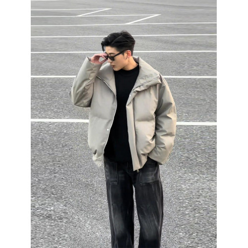 美式高街短款羽絨服男款冬季廓形PU皮麵包服cleanfit立領棉衣外套 美式高街短款羽絨服男款冬季廓形PU皮麵包服cleanfit立領棉衣外套